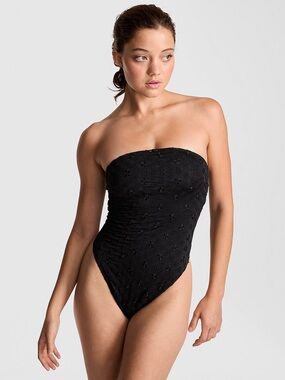 Pink By Frankies Bikinis Francis One-Piece Swimsuit in Black Eyelet Size S